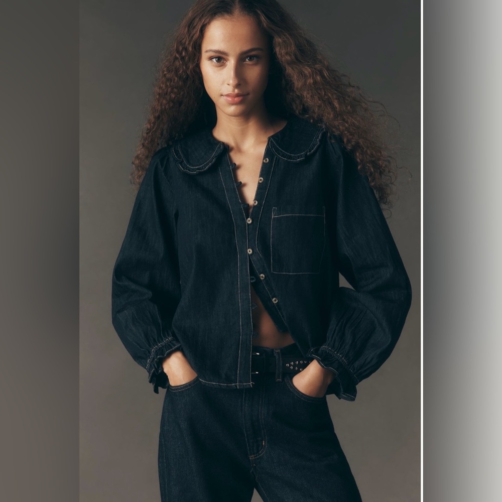 NWT Anthropologie Pilcro Keira Denim Long Sleeved Blouse Size M